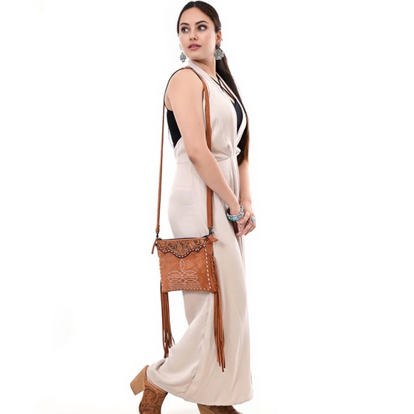 🌵🌵American Darling Western Suede Crossbody Bag Fringe Boot Stitch Leather🌵🌵 - Picture 13 of 14